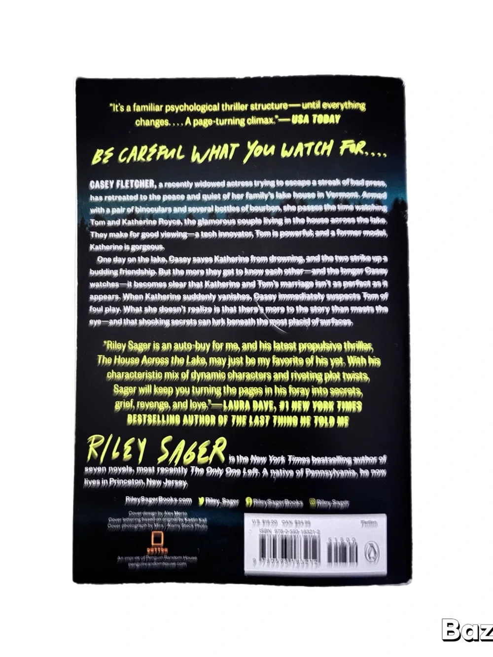 The House Across The Lake by Riley Sager - Navy Blue & Yellow Paperback